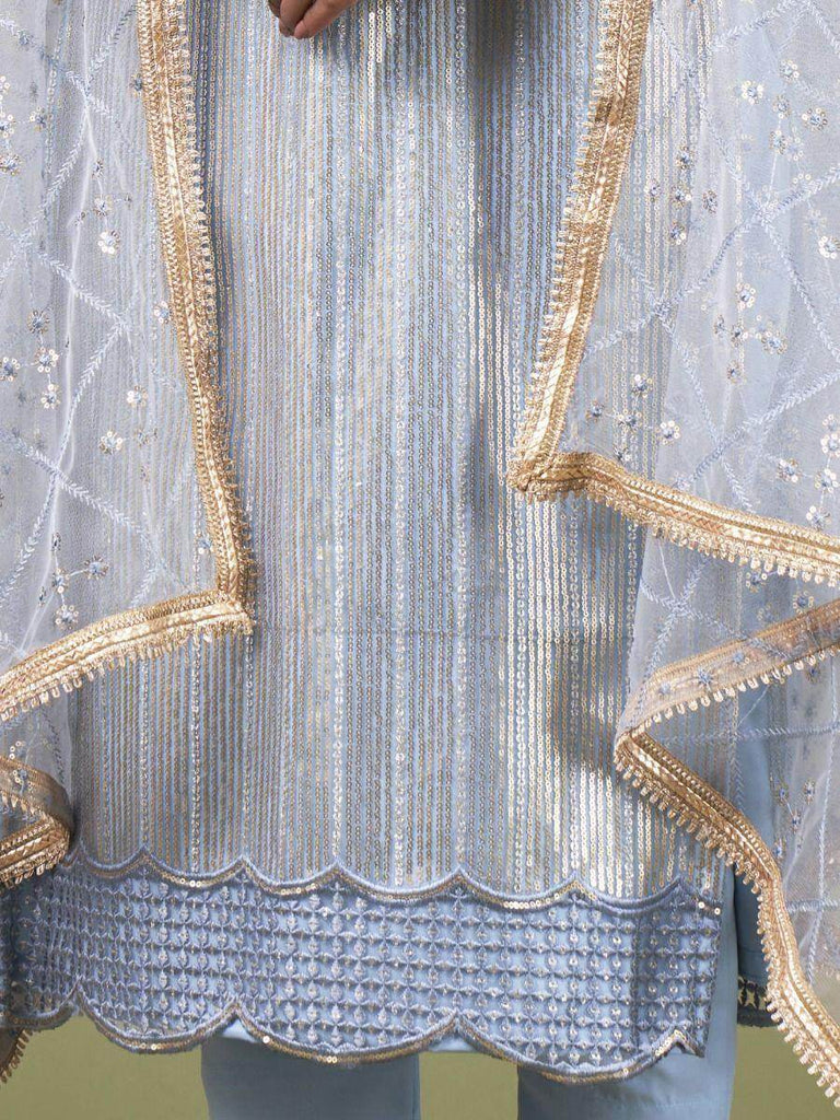 Babelicious Sky Blue Embroidered Sequins Net Fancy Salwar Kameez