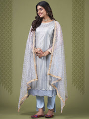 Babelicious Sky Blue Embroidered Sequins Net Fancy Salwar Kameez