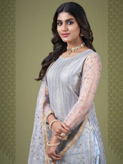 Babelicious Sky Blue Embroidered Sequins Net Fancy Salwar Kameez