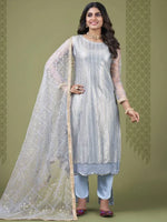 Babelicious Sky Blue Embroidered Sequins Net Fancy Salwar Kameez
