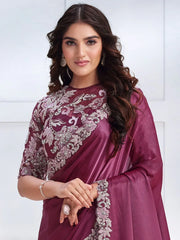 Glorious Magenta Patch Work Satin Reception Wear Saree With Blouse