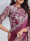Glorious Magenta Patch Work Satin Reception Wear Saree With Blouse