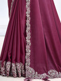 Glorious Magenta Patch Work Satin Reception Wear Saree With Blouse