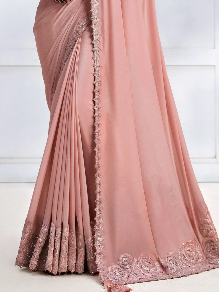Stupendous Peach Patch Work Georgette Party Wear Saree With Blouse