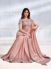 Stupendous Peach Patch Work Georgette Party Wear Saree With Blouse
