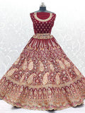 Fantastical Red Velvet Barik Embroidered Bridal Wear Lehenga Choli