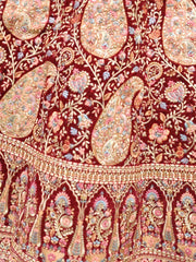 Fantastical Red Velvet Barik Embroidered Bridal Wear Lehenga Choli