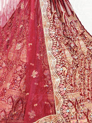 Fantastical Red Velvet Barik Embroidered Bridal Wear Lehenga Choli