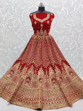 Fascinating Red Velvet Dori Embroidered For Wedding Lehenga Choli