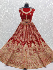 Fascinating Red Velvet Dori Embroidered For Wedding Lehenga Choli
