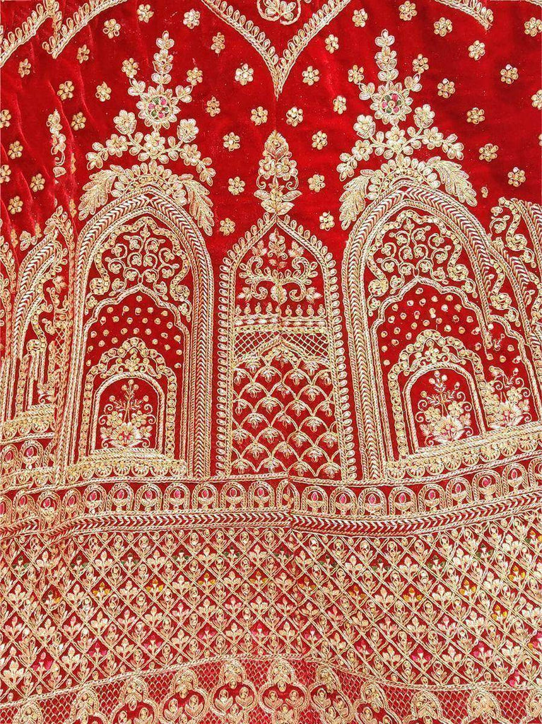 Fascinating Red Velvet Dori Embroidered For Wedding Lehenga Choli