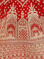 Fascinating Red Velvet Dori Embroidered For Wedding Lehenga Choli