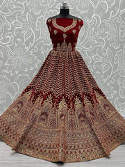 Glamorous Maroon Velvet Dori Embroidered For Wedding Wear Lehenga Choli