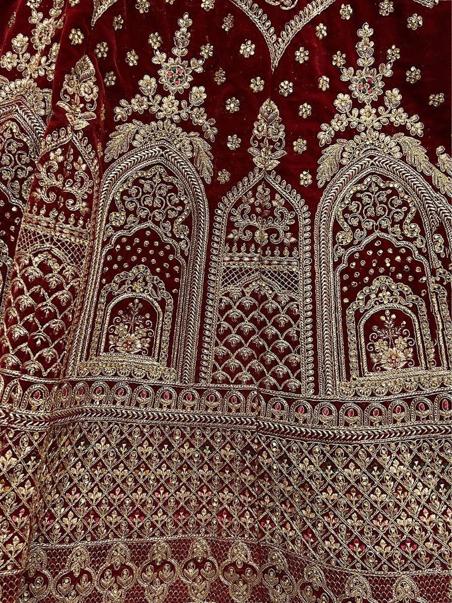 Glamorous Maroon Velvet Dori Embroidered For Wedding Wear Lehenga Choli