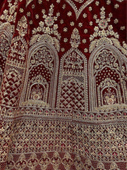 Glamorous Maroon Velvet Dori Embroidered For Wedding Wear Lehenga Choli