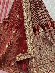 Glamorous Maroon Velvet Dori Embroidered For Wedding Wear Lehenga Choli