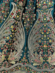 Wonderful Teal Blue Velvet Peacock Pattern Embroidered Wedding Lehenga