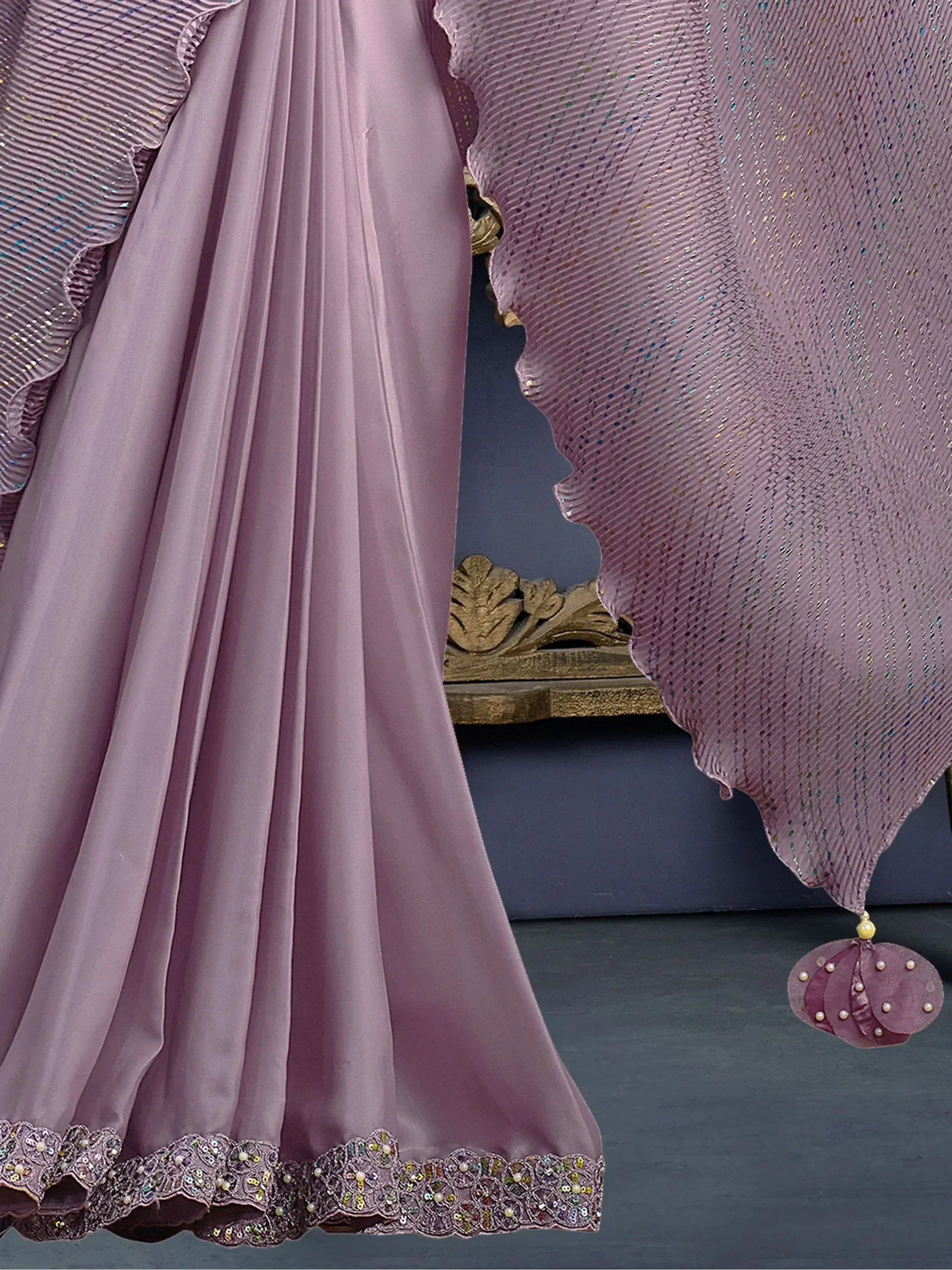 Mauve designer lehenga with sequin border and shimmering dupatta, ethnic Indian wear