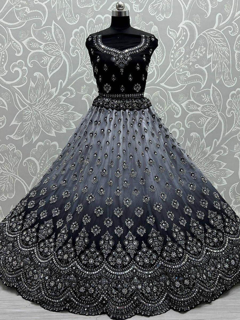 Sassy Black Zircon Daimond Net Cocktail Party Lehenga Choli