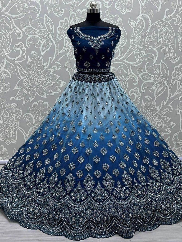 Marvellous Blue Sequined Net Reception Lehenga Choli