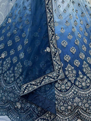 Marvellous Blue Sequined Net Reception Lehenga Choli