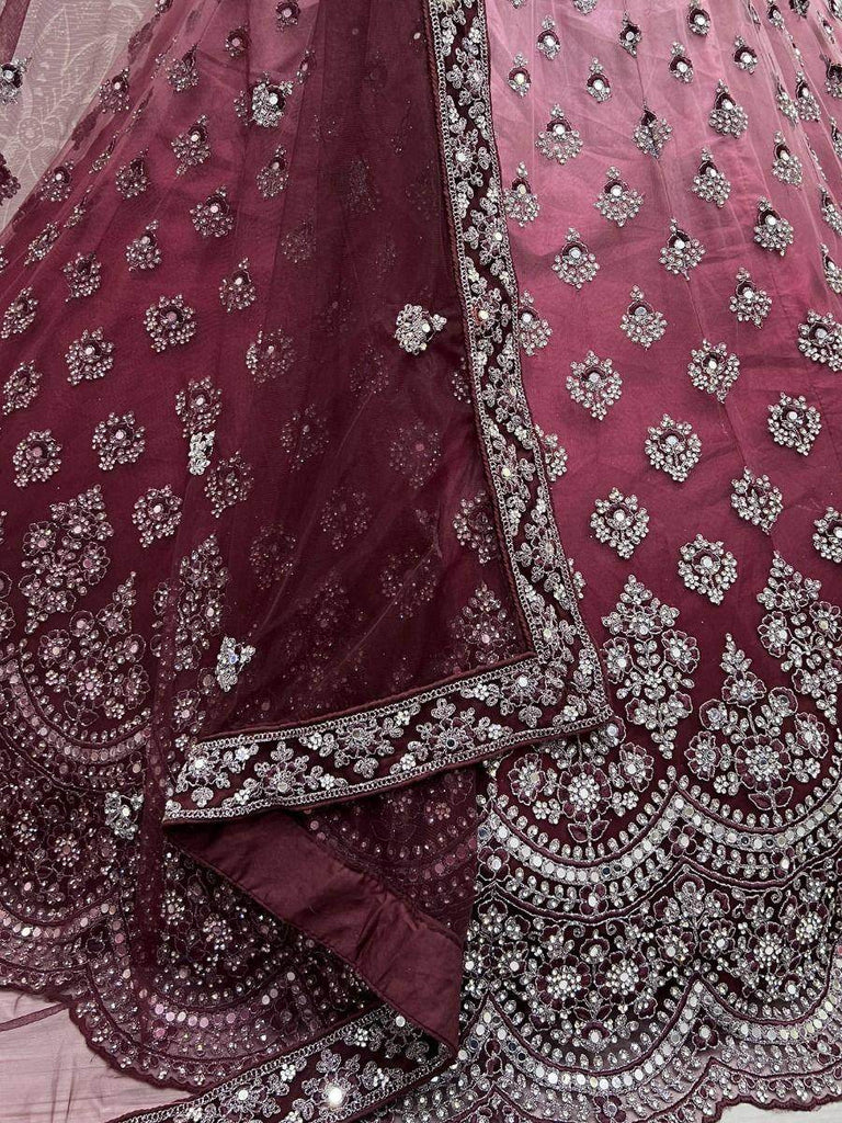 Tremendous Wine Sequined Net Reception Wear Lehenga Choli