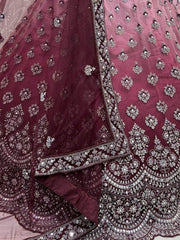 Tremendous Wine Sequined Net Reception Wear Lehenga Choli