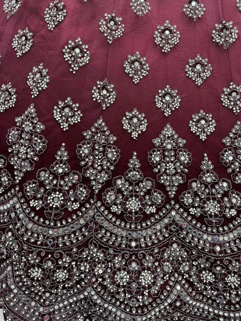 Tremendous Wine Sequined Net Reception Wear Lehenga Choli
