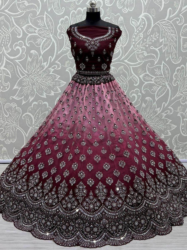 Tremendous Wine Sequined Net Reception Wear Lehenga Choli