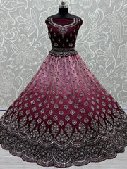 Tremendous Wine Sequined Net Reception Wear Lehenga Choli