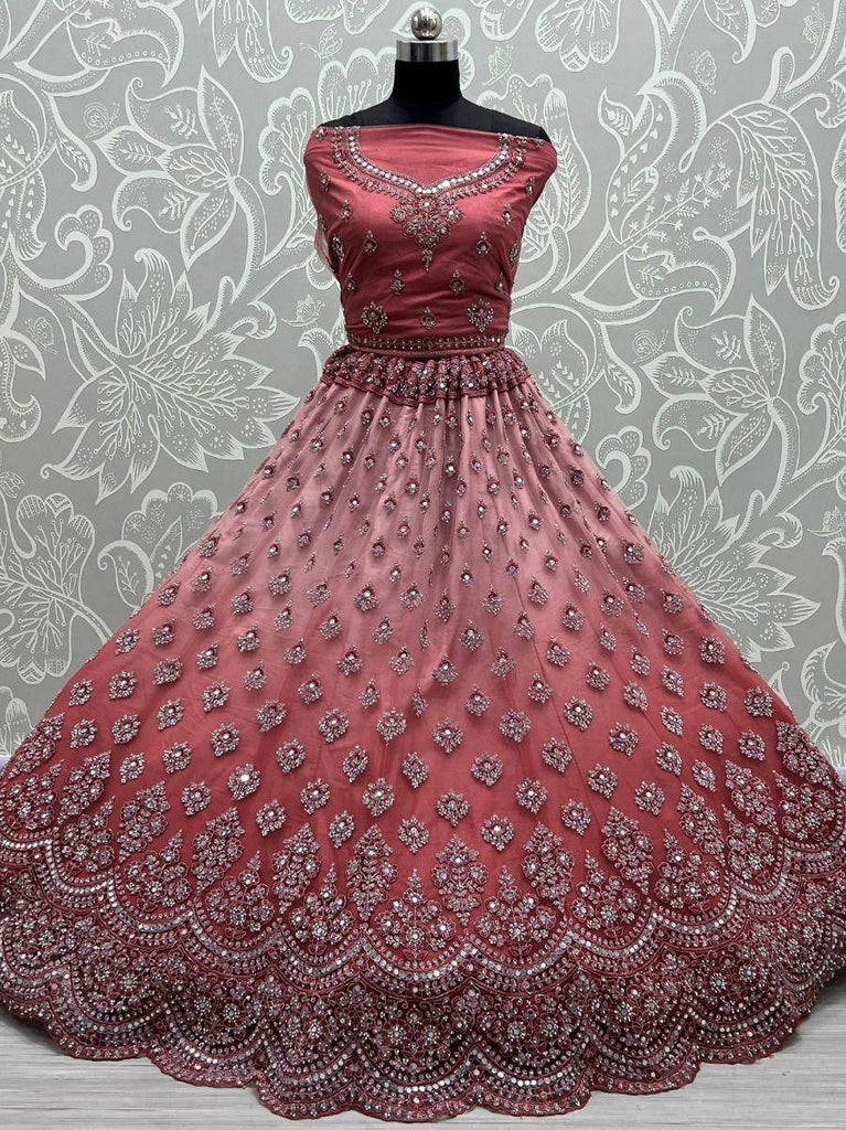 Magnificent Onion Pink Sequined Net Bridal Wear Lehenga Choli