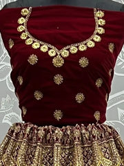 Marvelous Maroon Zari Work Velvet Bridal Lehenga Choli With Dupatta