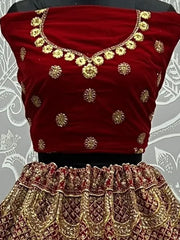 Graceful Red Zari Work velvet Bridal Lehenga Choli With Dupatta