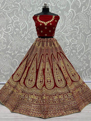 Graceful Red Zari Work velvet Bridal Lehenga Choli With Dupatta