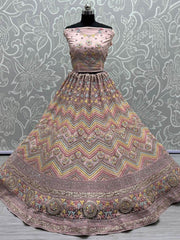 Incredible Light Pink Thread Embroidered Net Lehenga Choli