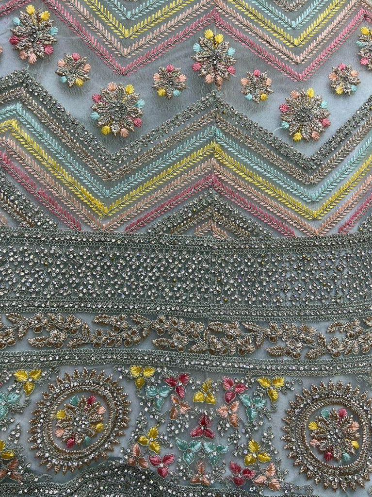 Ravishing Sky Blue Embroidered Net Wedding Wear Lehenga Choli