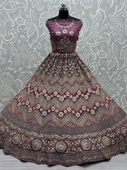 Spectacular Purple Embroidered Net Lehenga Choli With Dupatta