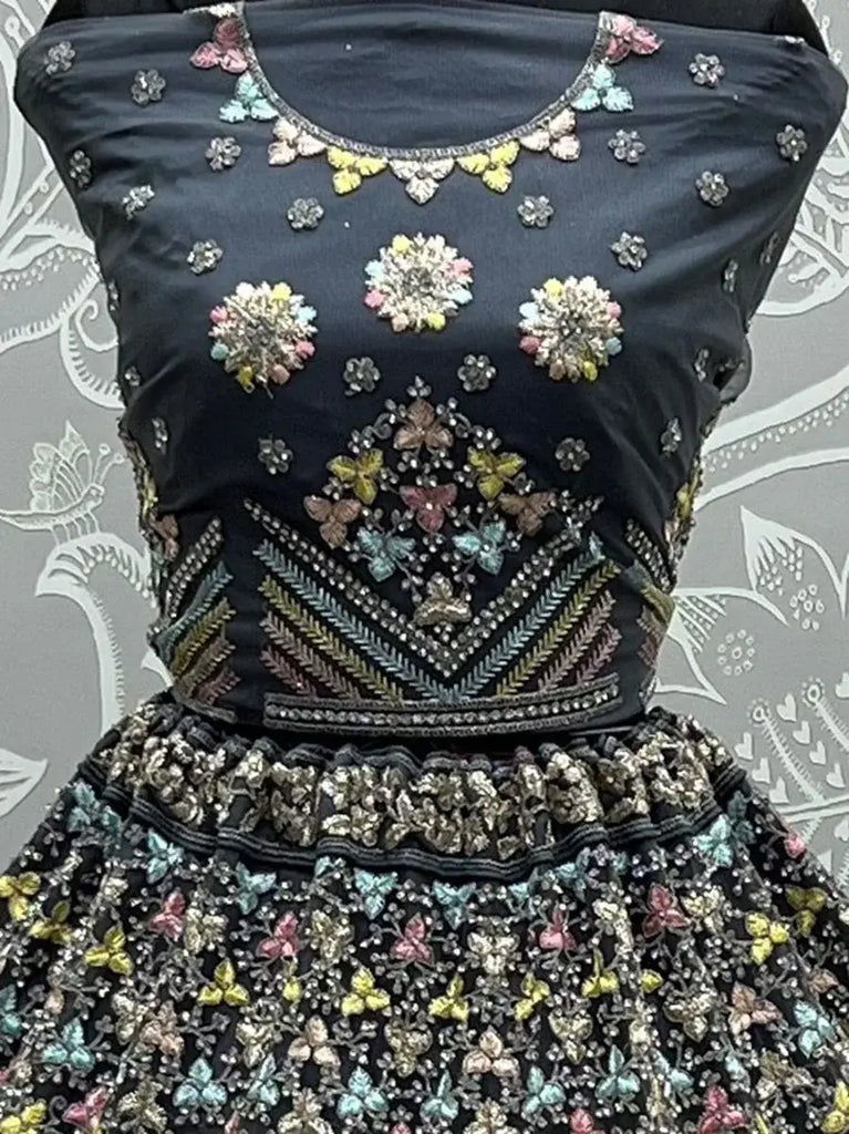 Splendid Grey Embroidered Net Reception Wear Lehenga Choli
