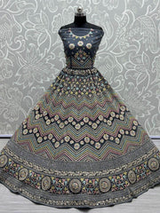Splendid Grey Embroidered Net Reception Wear Lehenga Choli