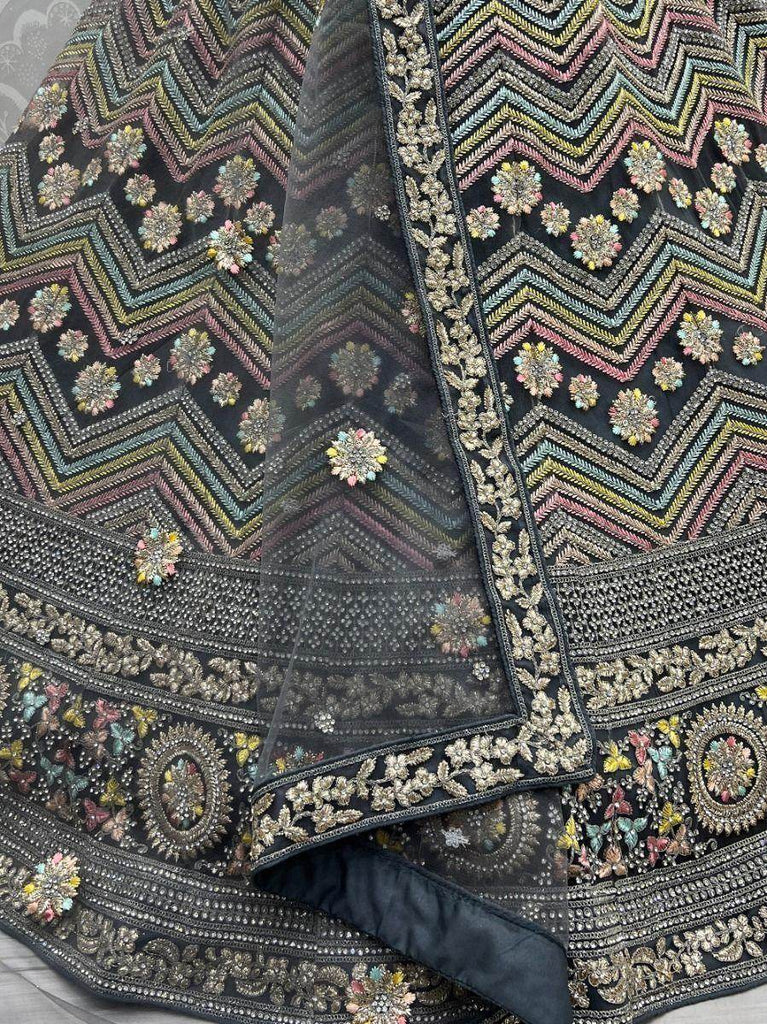 Splendid Grey Embroidered Net Reception Wear Lehenga Choli