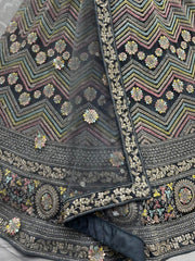 Splendid Grey Embroidered Net Reception Wear Lehenga Choli