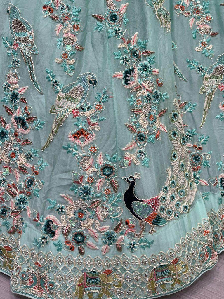 Sumptuous Sky Blue Embroidered Silk Lehenga Choli With Dupatta
