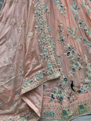 Fascinating Peach Thread Embroidery Silk Lehenga Choli With Dupatta