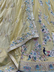 Appealing Yellow Thread Embroidery Silk Lehenga Choli With Dupatta