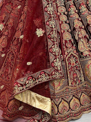 Appealing Maroon Fancy Embroidered Velvet Bridal Lehenga Choli