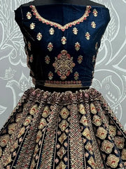 Prodigious Blue Fancy Embroidery Velvet Wedding Wear Lehenga Choli