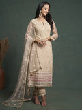 Gorgeous Beige Embroidered Net Events Wear Salwar Kameez