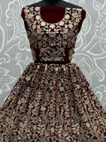 Glamorous Maroon Floral Embroidered Velvet Bridal Lehenga Choli