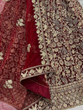 Glamorous Maroon Floral Embroidered Velvet Bridal Lehenga Choli