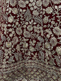 Glamorous Maroon Floral Embroidered Velvet Bridal Lehenga Choli